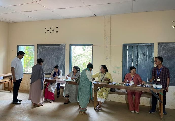 Conrad K Sangma queues to cast his vote 