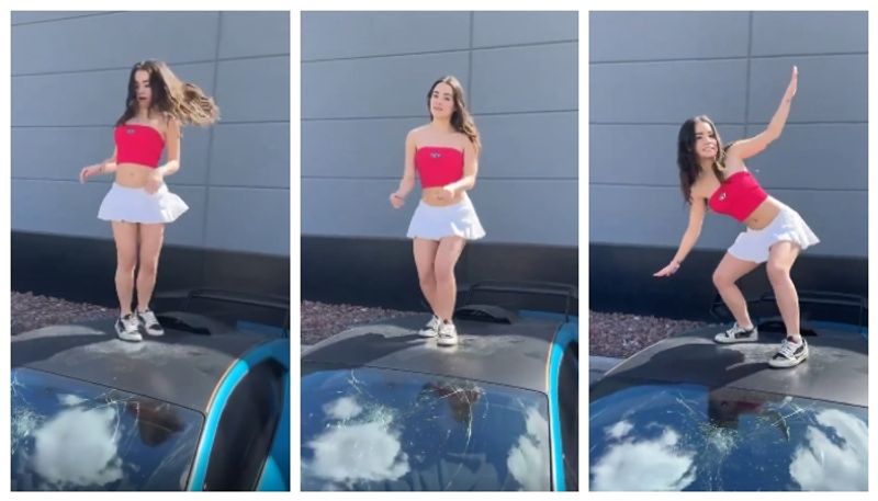 video of a young woman running over a Lamborghini and dancing has gone viral 