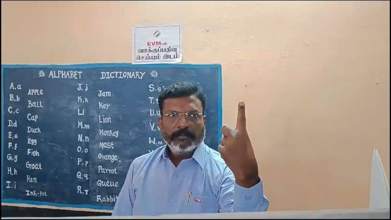 vck president thirumavalavan caste her vote at ariyalur district vel