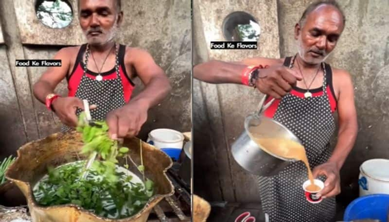 Viral video of Chaiwala making coriander tea pav