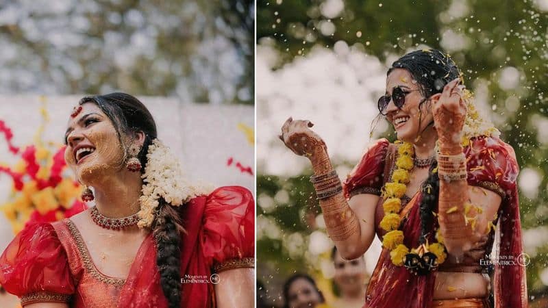 Dada and Beast Movie Actress Aparna Das Marriage Haldi celebration Photos viral gan