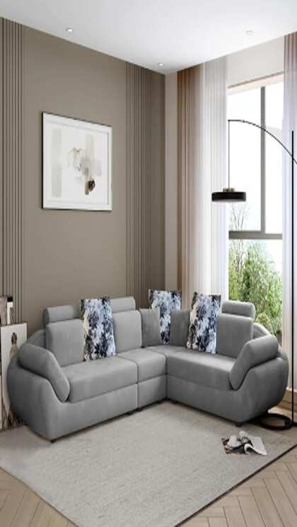 FURNY Elorana 6 Seater Corner Fabric Sectional Sofa Set