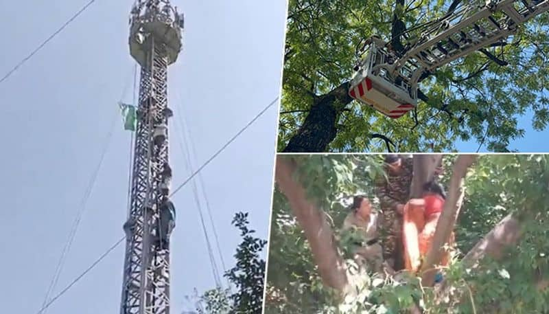 Tamilnadu farmers climb towers and tree protest in Delhi Rya