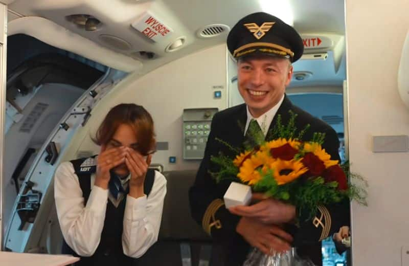 Will You marry me Poland Pilot Love propose to flight staff girlfriend with captain announcement viral video ckm