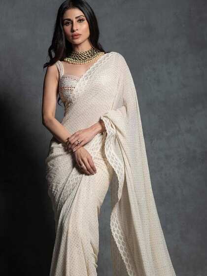व्हाइट एंब्रायडर्ड साड़ी (Embroidered Saree