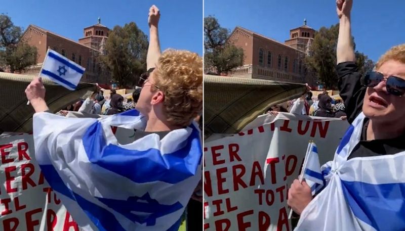 Israel supporter chants 'Jai Shri Ram' to counter anti-India slogans raised in US campus protests (WATCH) snt