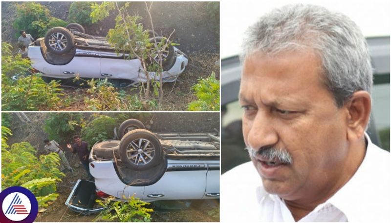 Karnataka ex minister Byrati Basavaraj Fortuner car overturned but Escape from danger sat