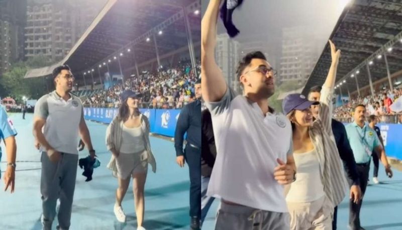 Ranbir Kapoor Alia Bhatt spotted at ISL semi final match in Mumbai duo takes victory lap watch RBA