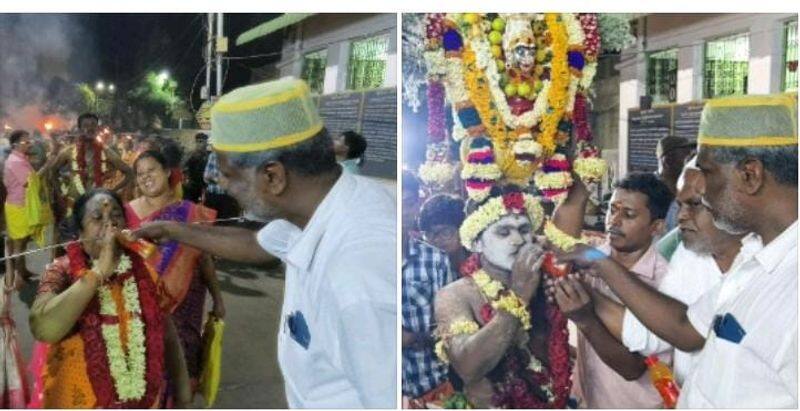 Muslims serving cool drinks to devotees at a temple festival in Coimbatore KAK