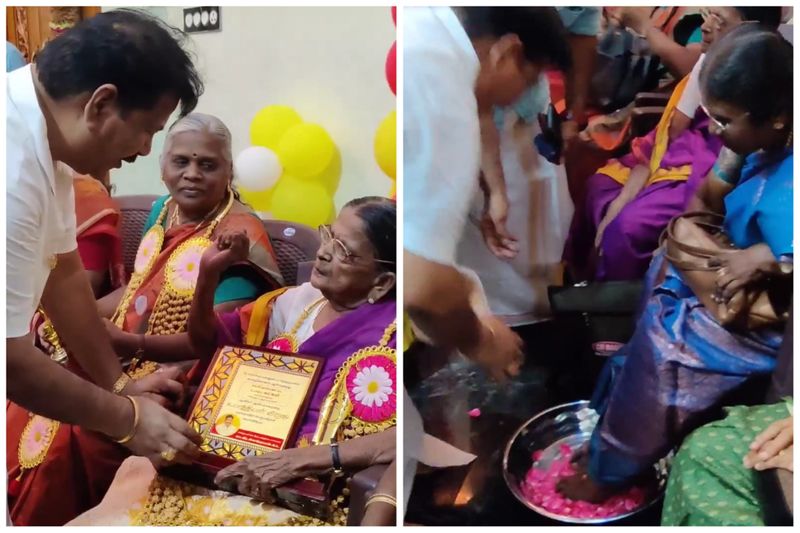 in madurai A businessman who was blessed by performing feet pooja to his school teachers on his birthday vel