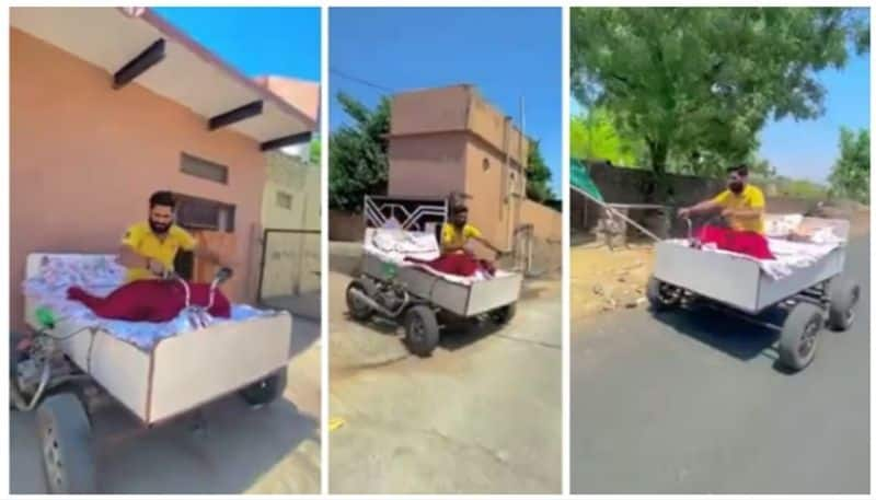 Man drive his bed like a moving car viral video