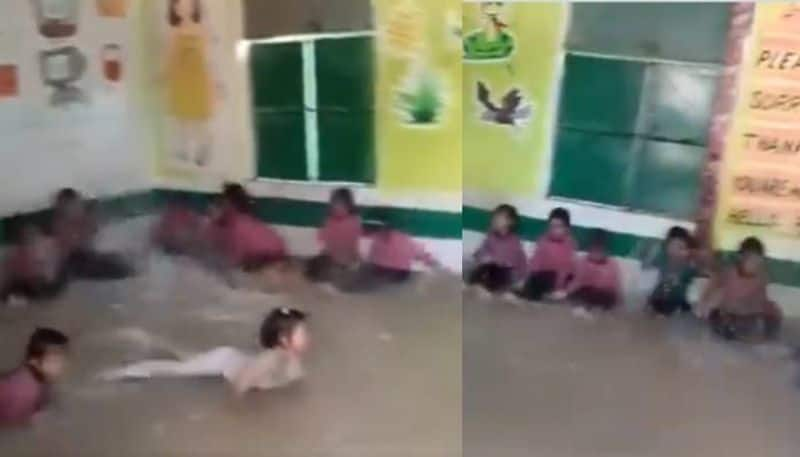 school turns into swimming pool in up school 