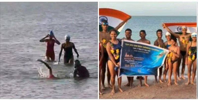 A young swimmer has set a record by swimming from Sri Lanka to Dhanushkodi in 10 hours KAK