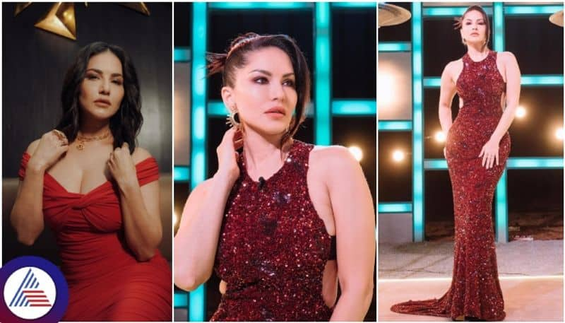 Former porn star sunny leone shared new photos and turns up the heat in red gown sat