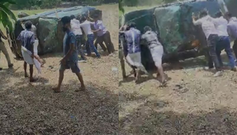 speeding car fell ion to paddy field 