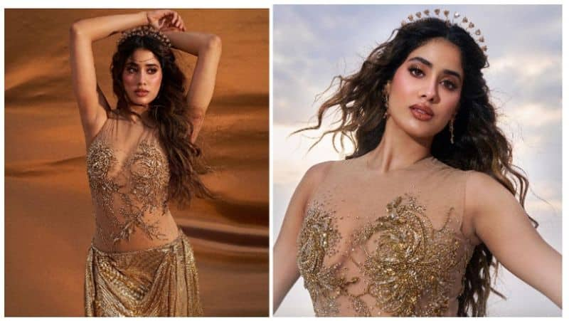 Janhvi Kapoor Flaunts Curves Sizzles In A Thigh-High Slit Golden Skirt Hot Photos Go Viral skr