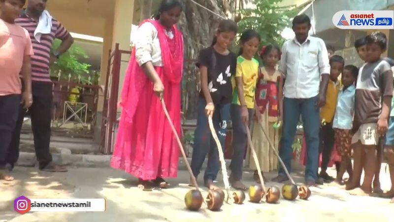 A social activist created awareness among children about palm trees in Madurai vel