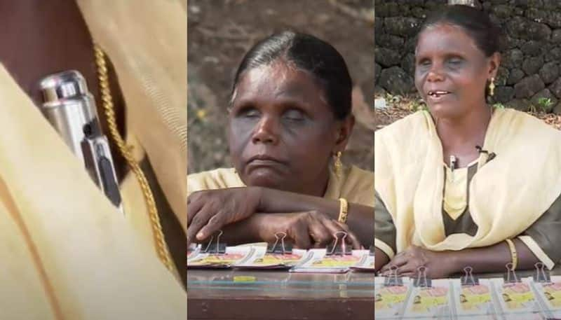 visually challenged rosamma who traps regular lottery theft from her road side lottery stall by placing pen camera