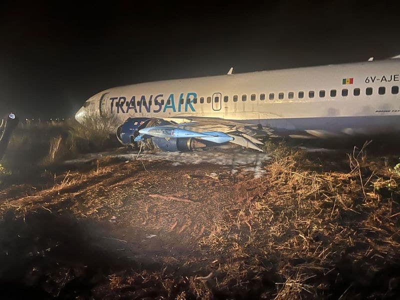 Another Boeing disaster TransAir flight skids off runway in Senegal airport left wing engine damaged watch snt