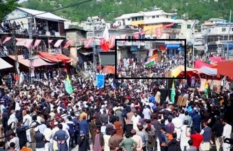 Pak Occupied Kashmir people protest against Pakistan over inflation power cut hoist Indian flag ckm