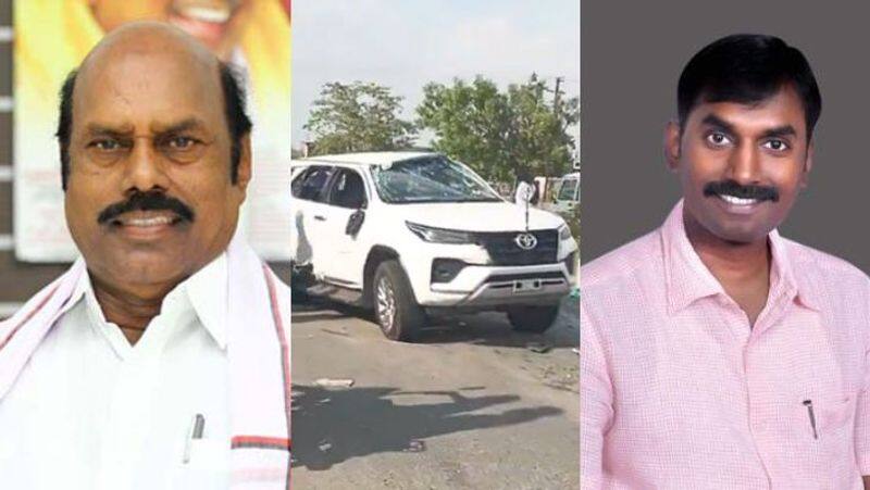 Minister EV Velu's son Kamban's car met with an accident on Thiruvannamalai Enthal Bypass-rag