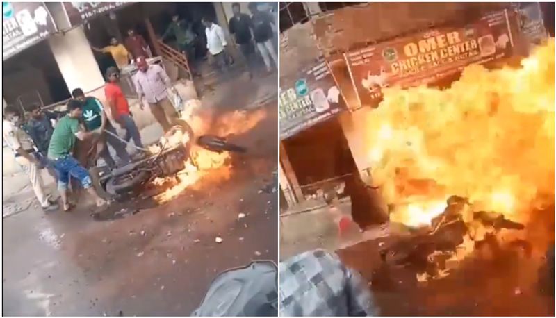 royal enfield bullet caught fire and exploded ten people injured