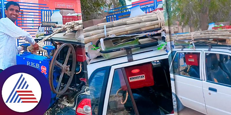 Man Installed Sugarcane Juice Machine In The Car roo