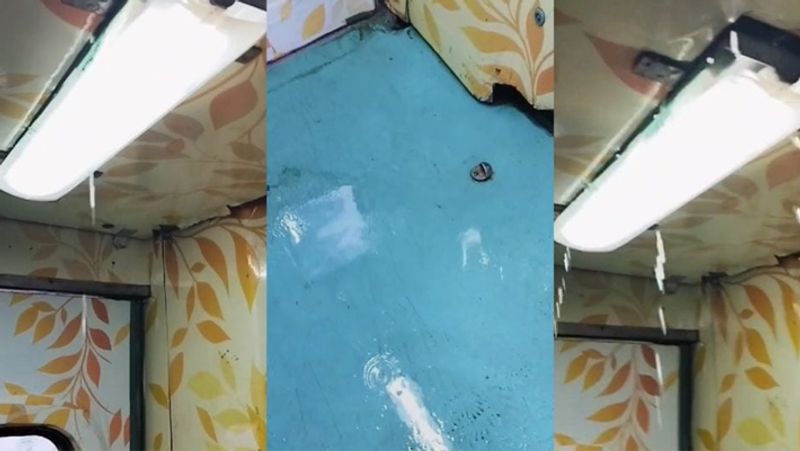 Passengers suffered as rain water leaks into the Shatabdi Express train tvk