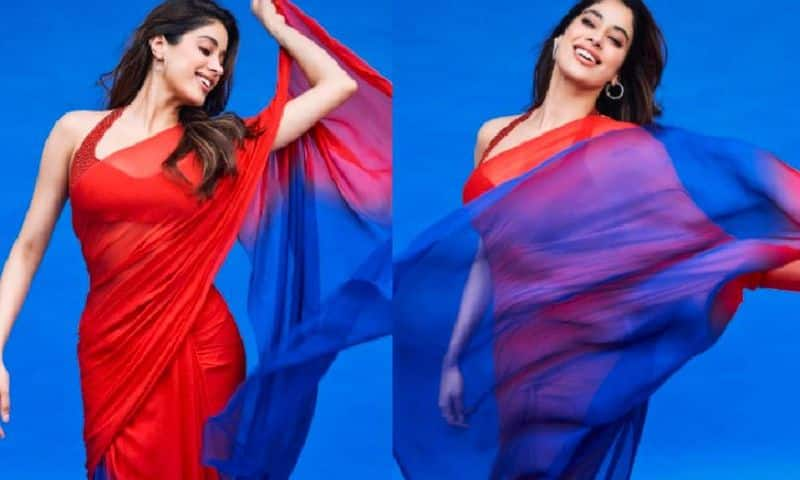 Indian actress Janhvi Kapoor looks beautiful and hot in Red saree Vin