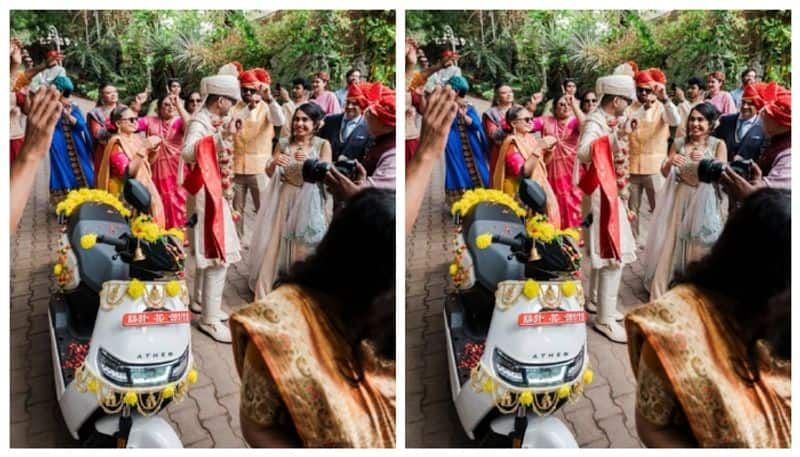 picture of the groom driving Ather to the wedding venue has gone viral on social media