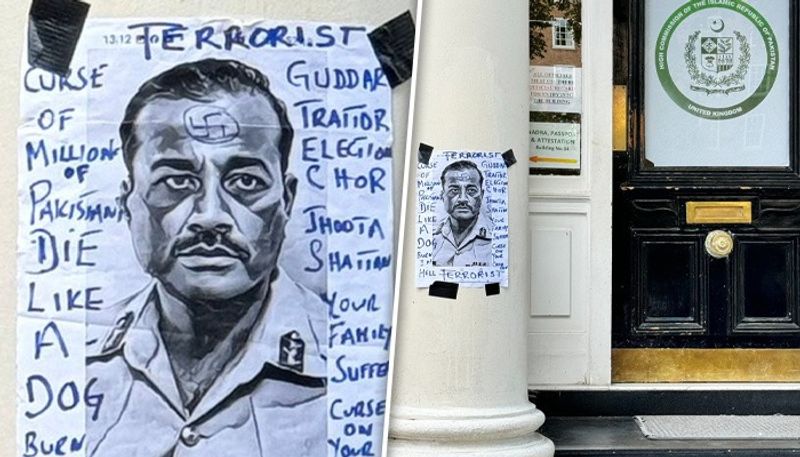 Terrorist burn in hell Poster targeting Pak Army chief outside UK High Commission amid PoK unrest surfaces snt