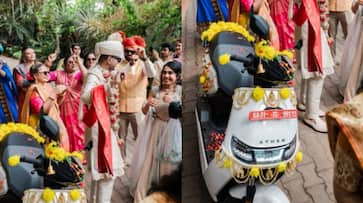  Groom makes unique entry on e-scooter: Bengaluru wedding embraces eco-friendly trend NTI