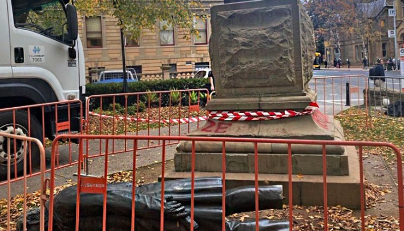 former Australian politician William Crowthers statue vandalize before historic ruling