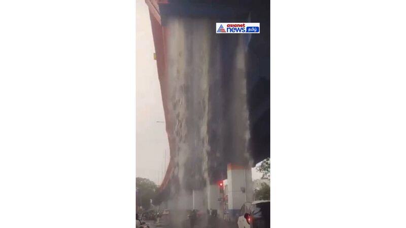 Sudden heavy rain in Coimbatore resulted in massive water leakage from the newly constructed bridge vel