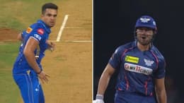 Arjun Tendulkar Shows his angryness against Marcus Stoinis during MI vs LSG in 67th IPL 2024 Match at Wankhede Stadium rsk