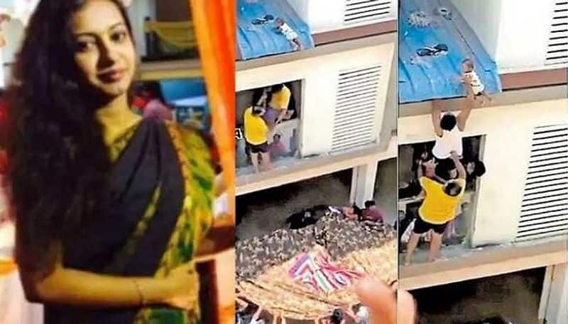 Tamil Nadu Coimbatore 33 Year old Mother Ramya whose baby fell  sunshade hangs to death san 