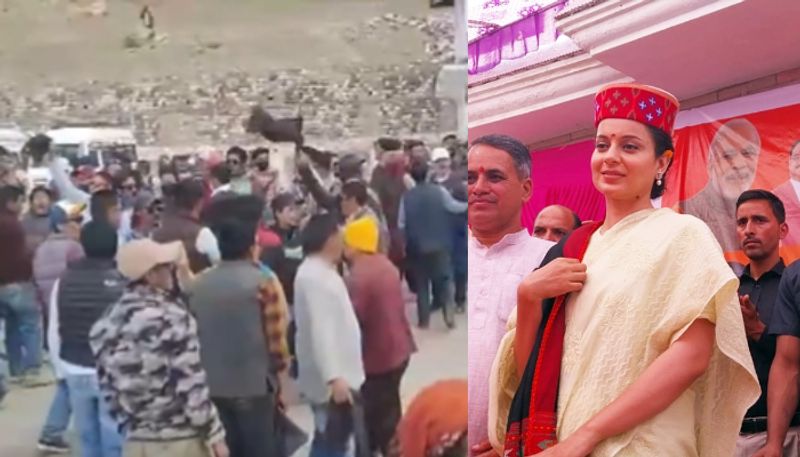 Lok Sabha Elections 2024 watch congress workers shown Kangana Ranaut black flags in Lahaul Spiti