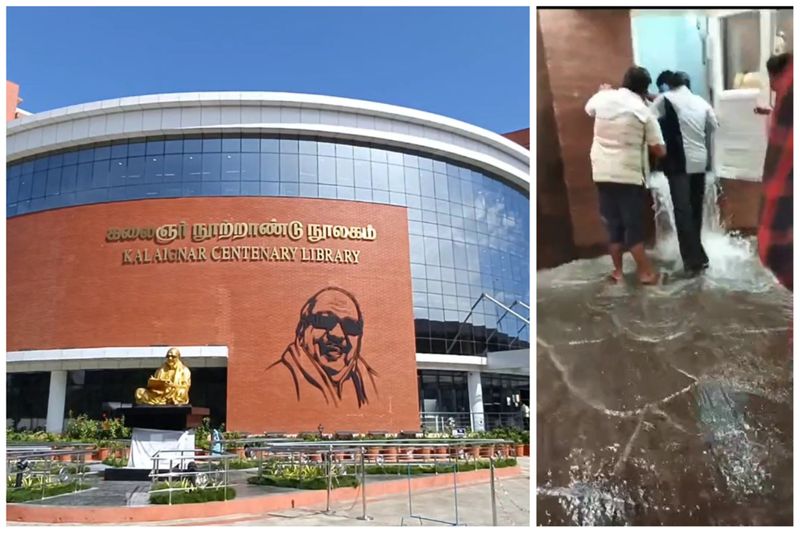 2 blocks in Kalaignar Centenary Library closed due to maintenance work on summer rain in madurai vel