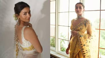 bollywood actress alia bhatt latest light organza saree look summer 2024 xbw