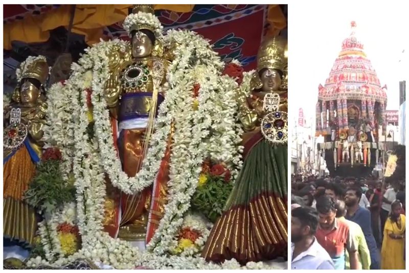 thousands of devotees participate madurai koodal azhagar temple car festival vel