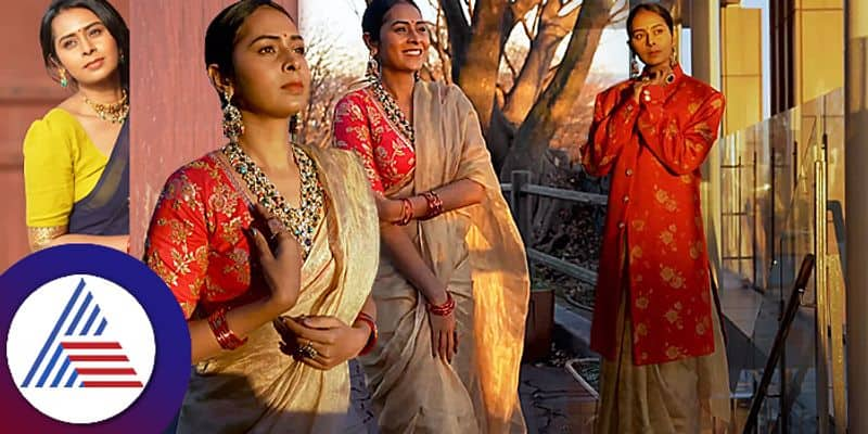 Actress Ishitha Varsha poses in saree at South Korea pav