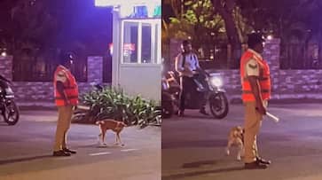 Watch the heartwarming video of traffic policeman busy in managing the roads with his furry companion NTI
