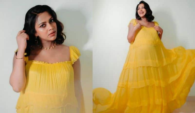 Actress Amala Paul in Beautiful yellow gown, shines with her baby bump Vin