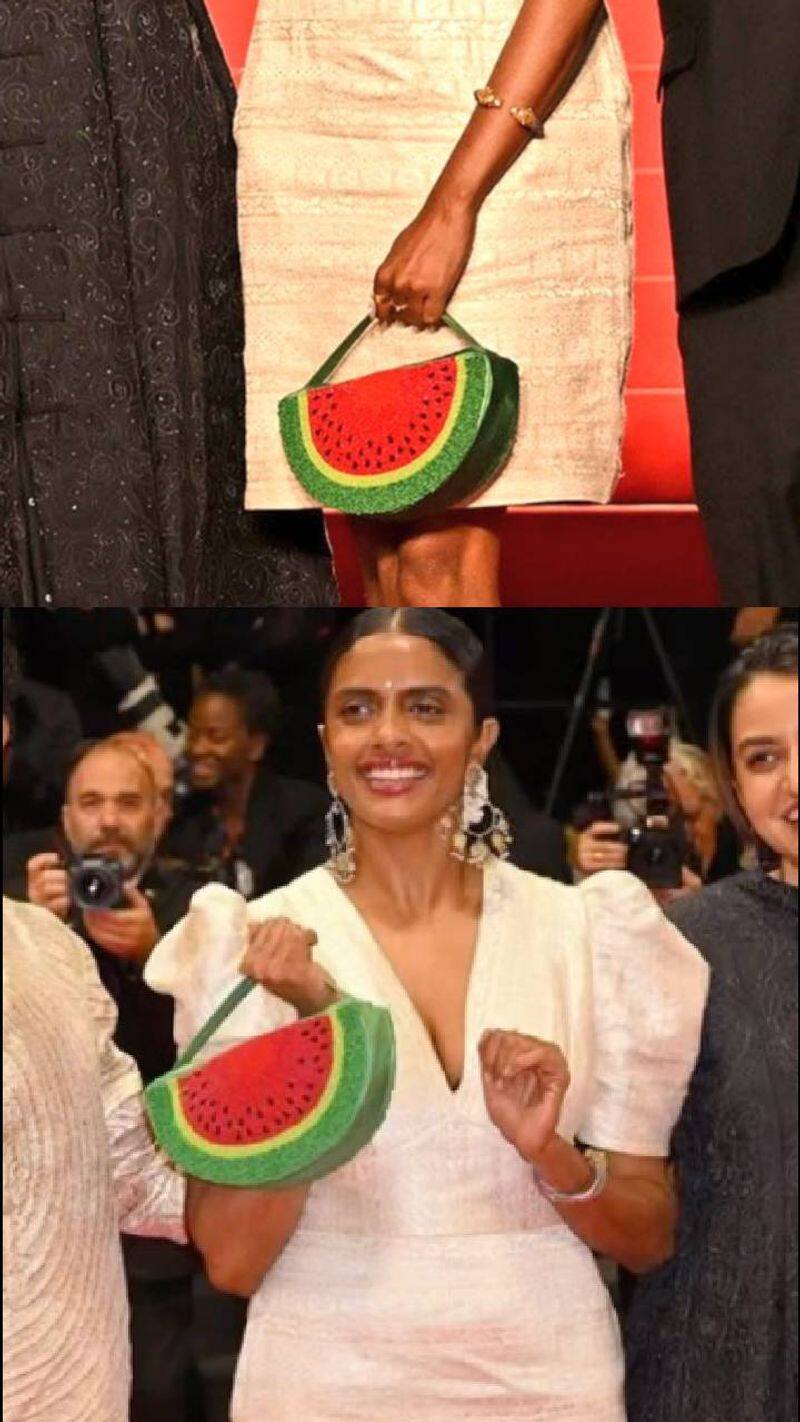  Kani Kusruti  watermelon bag at  Cannes Film Festival 2024 trendy clutch bag ideas xbw