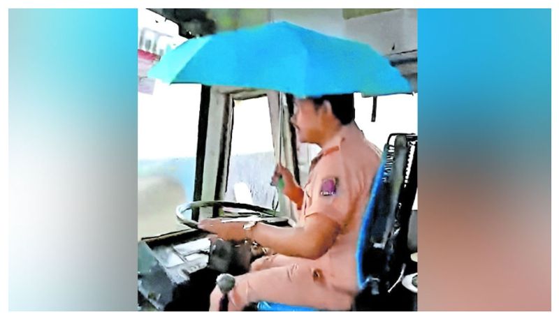 Karnataka RTC driver and conductor suspended for driving with umbrella 