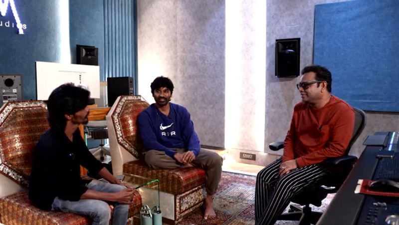 AR Rahman and Dhanush with Gana Kadhar for Raayan movie Water pocket song Making video gan