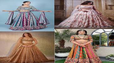 golden banarasi multi color bridal lehenga design latest photos for girls kxa 