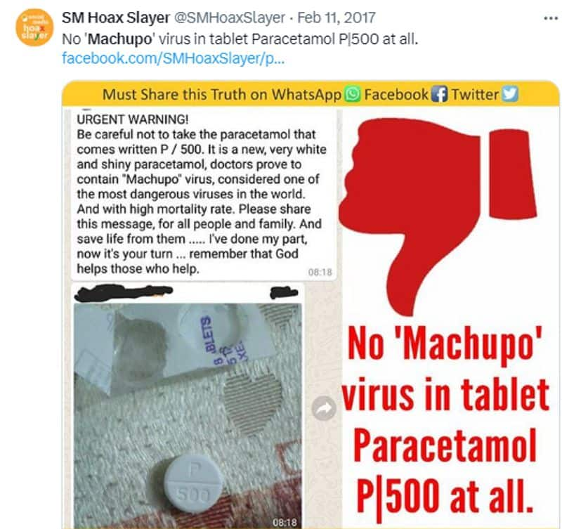 P 500 variant of Paracetamol tablets contain a deadly virus called Machupo here is the reality 