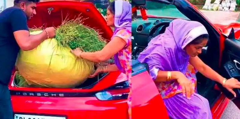 A farmer woman who carried hay in a luxury Porsche worth 1.5 crores: Video goes viral-sak