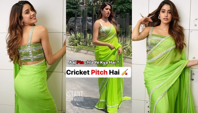 Janhvi Kapoor Green Saree Look says Cricket Pitch Fans Reaction san